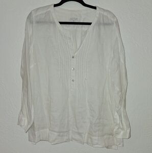 J jill linen long sleeve blouse henley shirt white size large petite